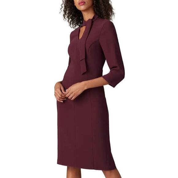 Amanda Uprichard Reid Dress 3/4 Sleeve Tie Keyhole Neck Sheath Purple Small - Picture 1 of 8